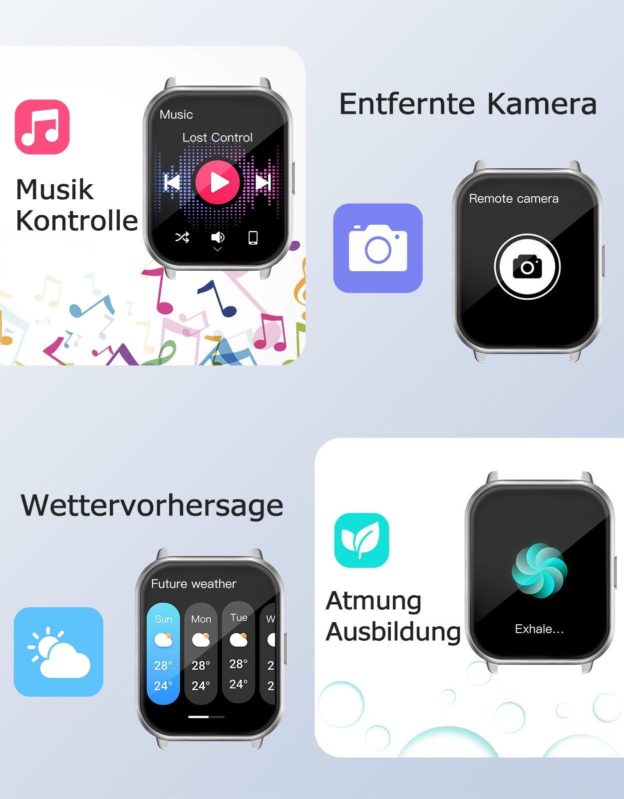 RUIMEN Smartwatch mit Telefonfunktion,Smartwatch für Damen Herren HD-Touch Screen Fitnessuhr mit SpO2-Überwachung Pulsuhr Schlafmonitor Schrittzähler Uhr Multi Trainingsmodi für Android iOS