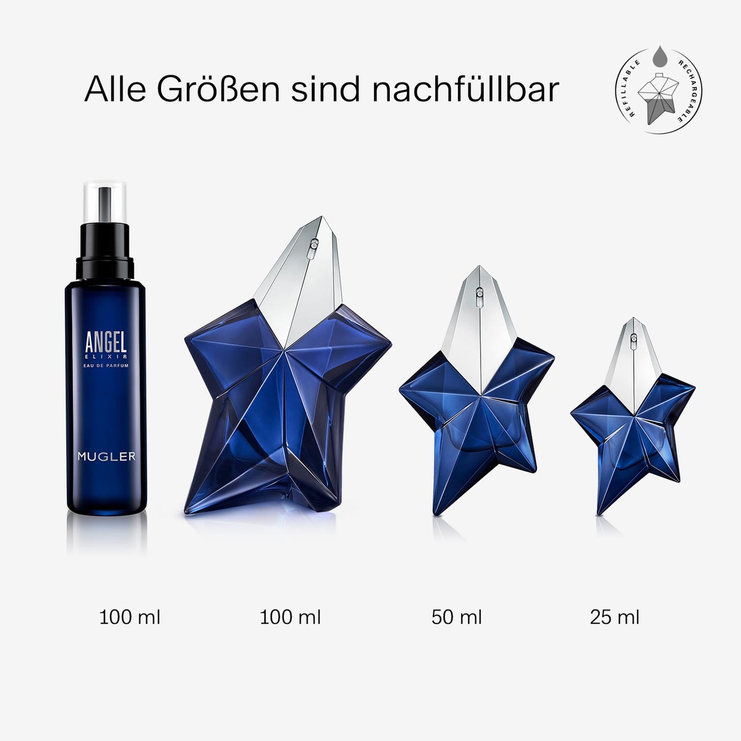 MUGLER Angel Elixir Eau de Parfum, Damen-Parfum, Holzig-blumiger Gourmand-Duft, Unwiderstehlicher Duft, Nachfüllbar, 50 ml