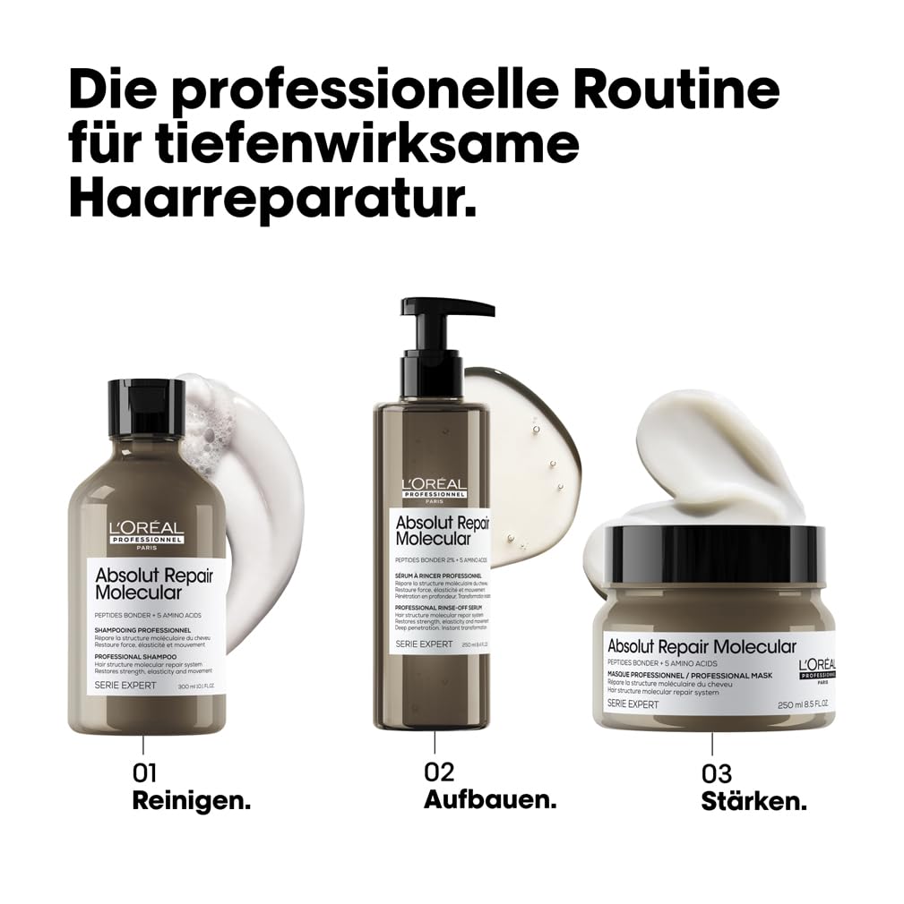 L'Oréal Professionnel Maske für strukturgeschädigtes Haar, Molekulare Tiefenreparatur für mehr Geschmeidigkeit, Mit Peptidbondern und 5 Aminosäuren, Serie Expert, Absolut Repair Molecular Maske, 250ml