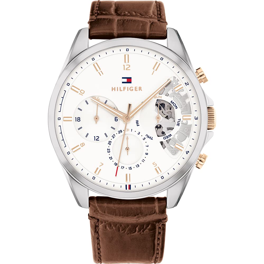 Tommy Hilfiger Multi Zifferblatt Quarz Uhr für Herren mit Braunes Lederarmband - 1710450