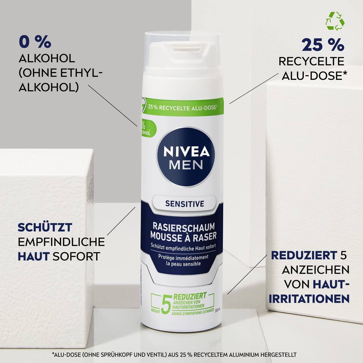 NIVEA MEN Sensitive Rasierschaum (200 ml), Rasierschaum mit Kamille und Vitamin E für eine sanfte Rasur, schützender Rasierschaum für Männer gegen Hautirritationen