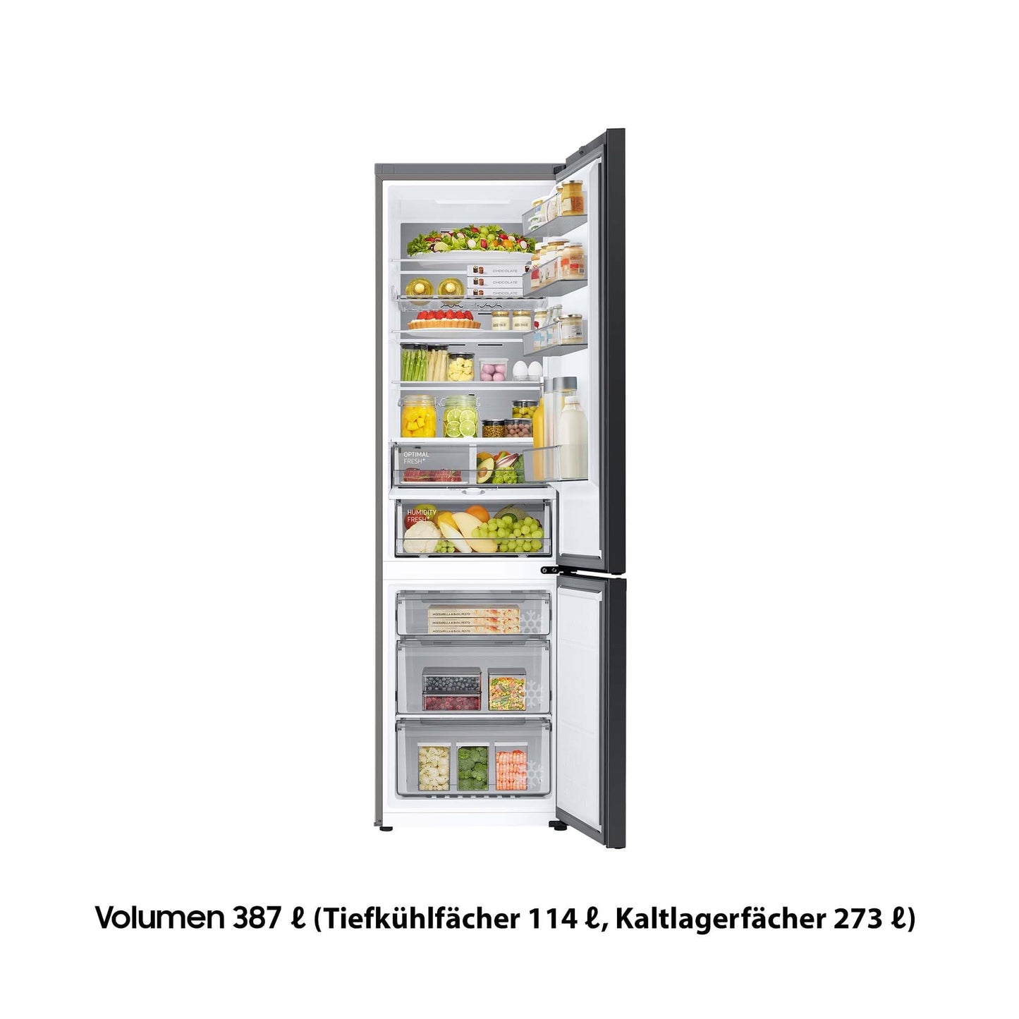 Samsung Bespoke Kühl-Gefrier-Kombination, Kühlschrank mit Gefrierfach, 203 cm, 387 l Gesamtvolumen, 114 l Gefrierteil, AI Energy Mode, Black Steel, RL38C7B5BB1/EG