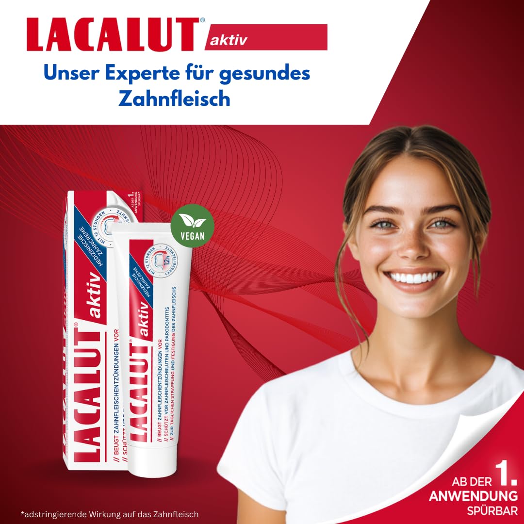 LACALUT AKTIV ZAHNCREME, 100ml Zahnpasta, sofort spürbare Straffung und Festigung des Zahnfleischs, effektive Zahnpflege & Zahnfleischpflege,1 x 100ml