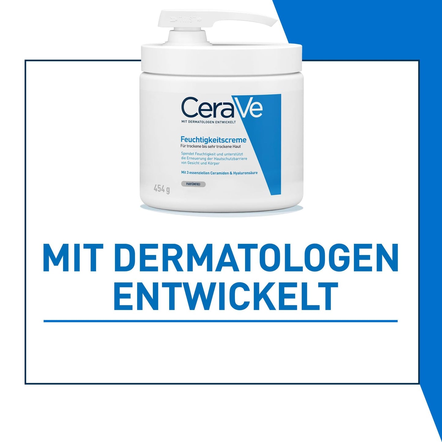 CeraVe Feuchtigkeitscreme für Körper und Gesicht, Mit Pumpspender, Creme für trockene bis sehr trockene Haut, Mit Hyaluron und 3 essenziellen Ceramiden, 454 g