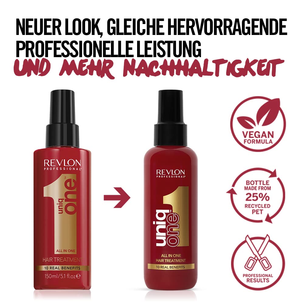 REVLON PROFESSIONAL UniqOne Hair Treatment Classic, 150 ml, Leave in Haarkur für bessere Kämmbarkeit & Glanz, Haarpflege ohne Ausspülen, Anti Frizz Spray mit Hitzeschutz, vegan