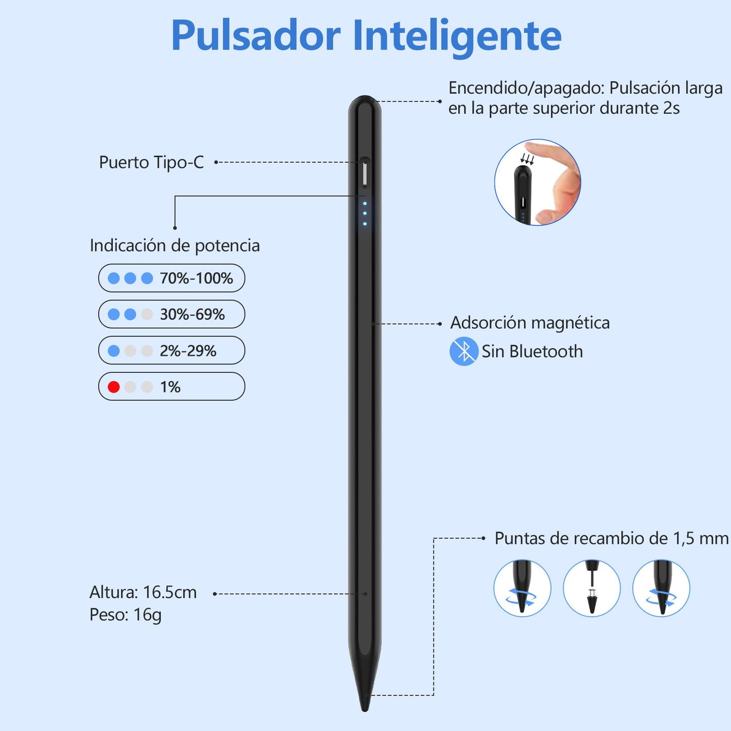 Tablet Stift für Android Stylus Pen für Samsung/Huawei/Lenovo/Vivo/Mi Tablets & Handys, Universal Stift mit Hoher Präzision und Neigungs Empfindlichkeit(Schwarz)