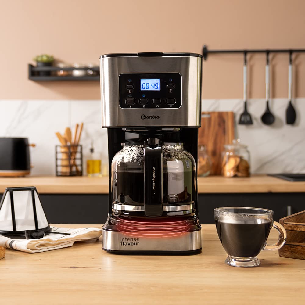 Cecotec Programmierbare Tropfkaffeemaschine Coffee 66 Smart Plus. 980W, Fassungsvermögen 12 Tassen, ExtemAroma-Technologie, AutoClean-Funktion, Edelstahldesign, LCD-Bildschirm, 1,5L Fassungsvermögen