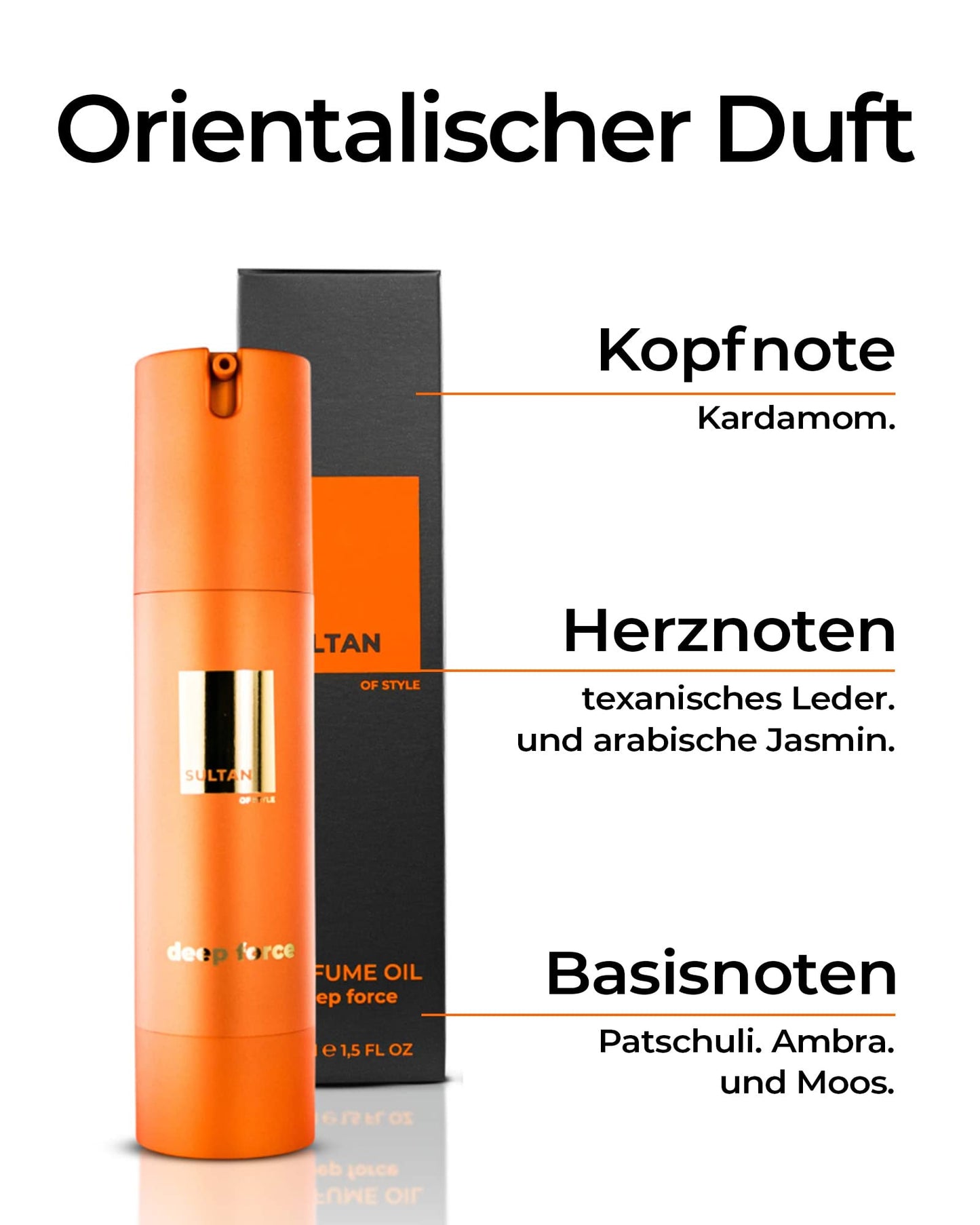 Sultan of Style Deep Force Parfum Oil Herren - Intensiver & Eleganter Orient Duft - 100% Alkoholfrei - Pflegende Ätherische Öle - Geschenke für Männer