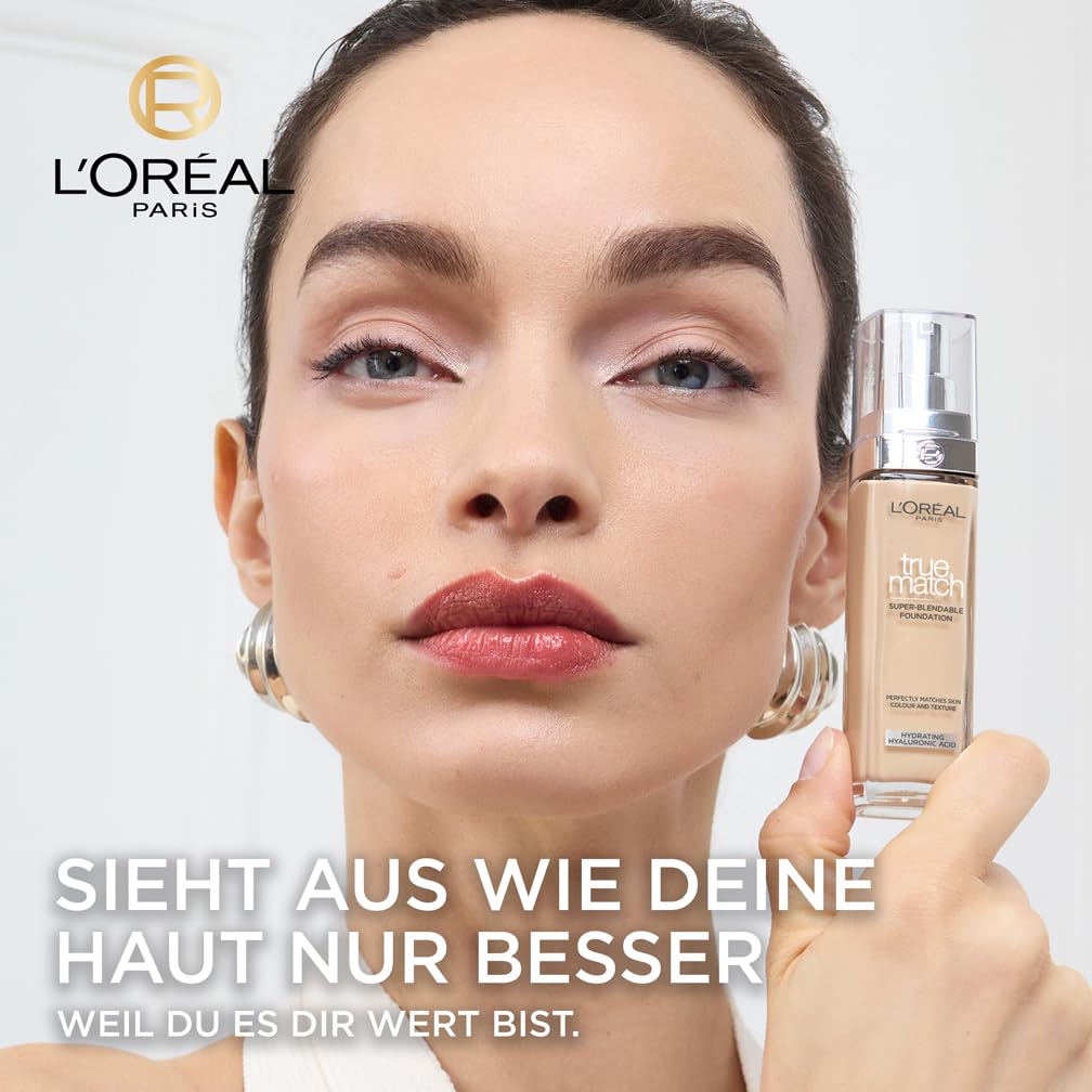 L'Oréal Paris Make up, Flüssige Foundation mit Hyaluron und Aloe Vera, Perfect Match Make-Up, Nr. 3.D/3.W Golden Beige, 30 ml