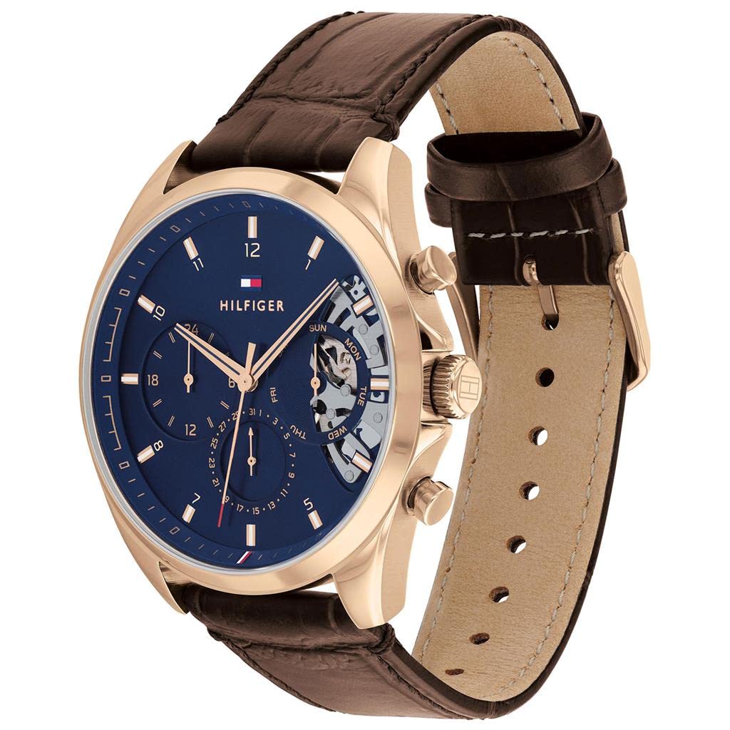 Tommy Hilfiger Multi Zifferblatt Quarz Uhr für Herren mit Dunkel-Braunes Lederarmband - 1710453