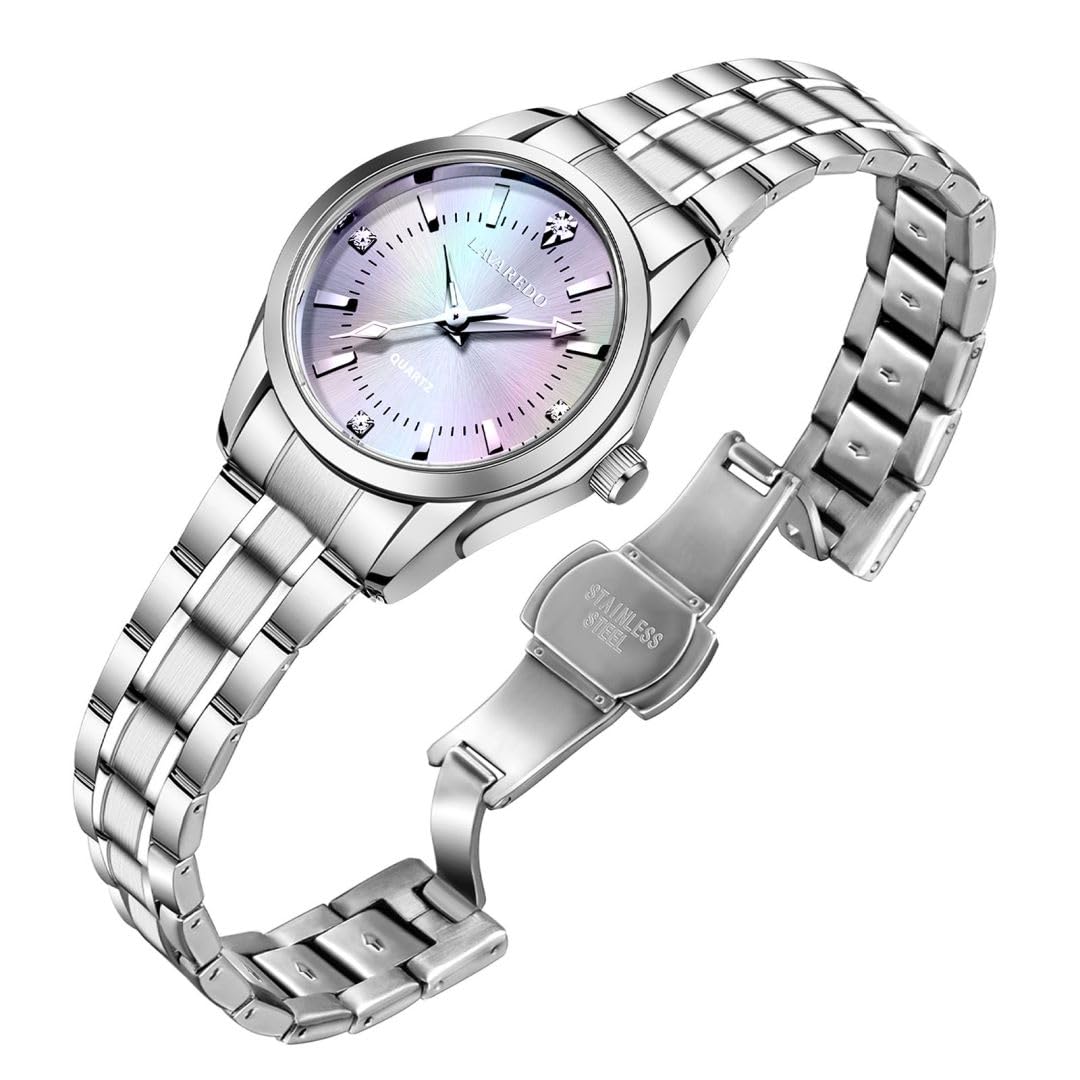 aswan watch Damen Analog Quarz Armbanduhr mit Edelstahlarmband, 3 Zeiger, 27mm Gehäusegröße