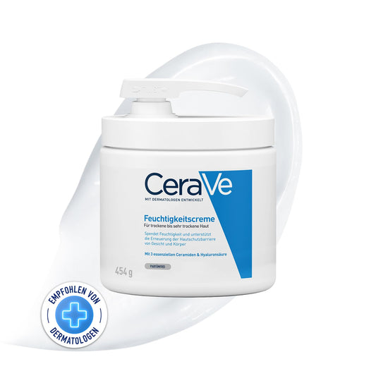 CeraVe Feuchtigkeitscreme für Körper und Gesicht, Mit Pumpspender, Creme für trockene bis sehr trockene Haut, Mit Hyaluron und 3 essenziellen Ceramiden, 454 g