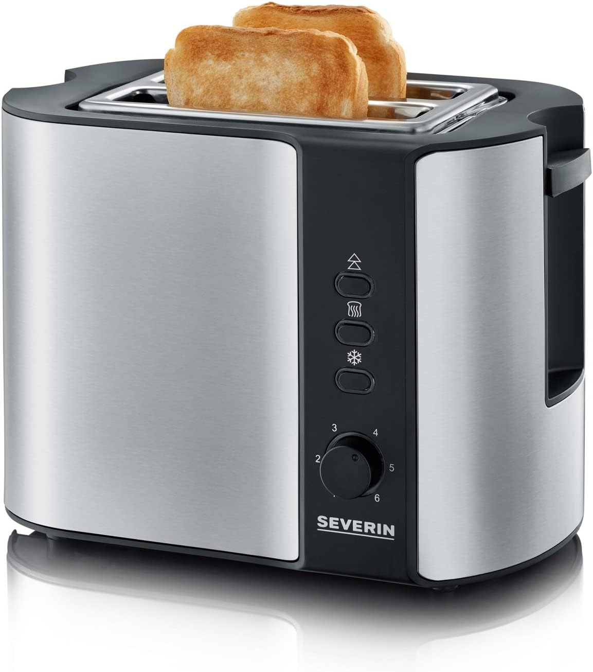 SEVERIN Automatik-Toaster, Toaster mit Brötchenaufsatz, hochwertiger Edelstahl Toaster zum Toasten, Auftauen und Erwärmen, 800 W, Edelstahl-gebürstet/schwarz, AT 2589