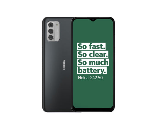 Nokia G42 5G mit 5G-Konnektivität, Android 13, 6,56'’-HD+-Display, dreifacher 50-MP-Kl-Kamera, Akkulaufzeit von bis zu 3 Tagen, OZO 3D Audio Capture und QuickFix-Design - Grau