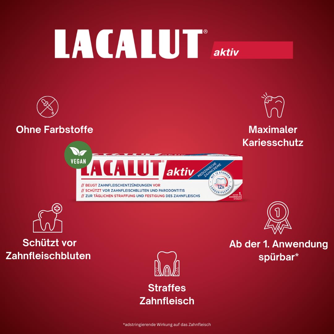 LACALUT AKTIV ZAHNCREME, 100ml Zahnpasta, sofort spürbare Straffung und Festigung des Zahnfleischs, effektive Zahnpflege & Zahnfleischpflege,1 x 100ml