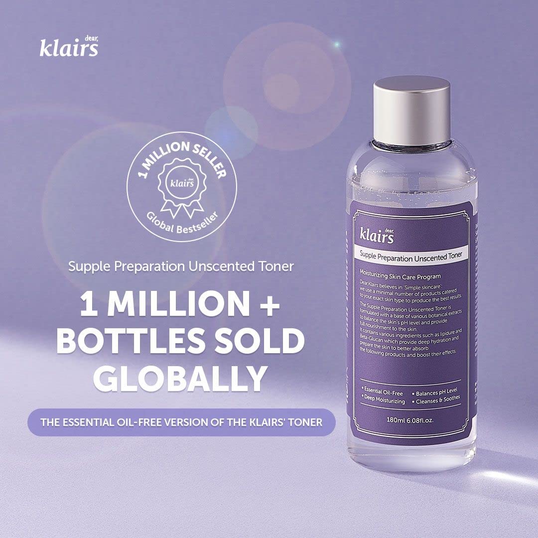 Dear Klairs SUPPLE PREPARATION Unscented Toner 180ml - Leicht, Ätherisch-Ölfrei, Alkoholfrei, Beruhigend, Schnell Absorbierend, Nicht Irritierend, Duftfrei, K-Beauty