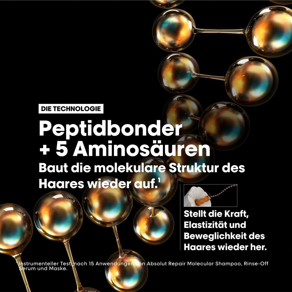 L'Oréal Professionnel Maske für strukturgeschädigtes Haar, Molekulare Tiefenreparatur für mehr Geschmeidigkeit, Mit Peptidbondern und 5 Aminosäuren, Serie Expert, Absolut Repair Molecular Maske, 250ml