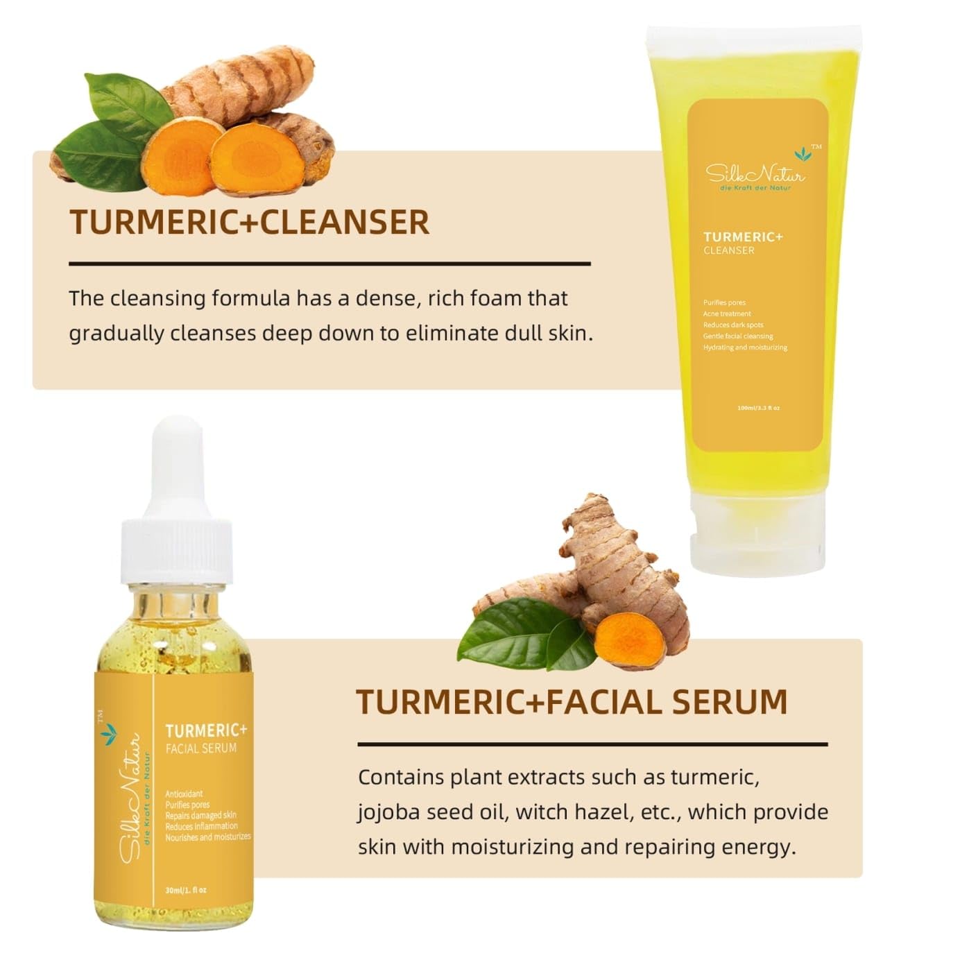 SilkNatur Turmeric+ Gesichtspflege-Set mit Vitamin C - 4 Schritte für reine, strahlende Haut - Enthält Cleanser, Scrub, Serum & Vitamin C Creme