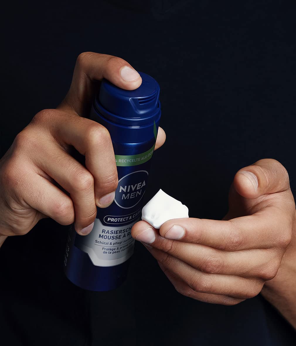 NIVEA MEN Protect & Care Rasierschaum (200 ml), Schutz und Pflege für eine sanfte Rasur, hautschonender Rasierschaum für Männer mit Aloe Vera und Panthenol