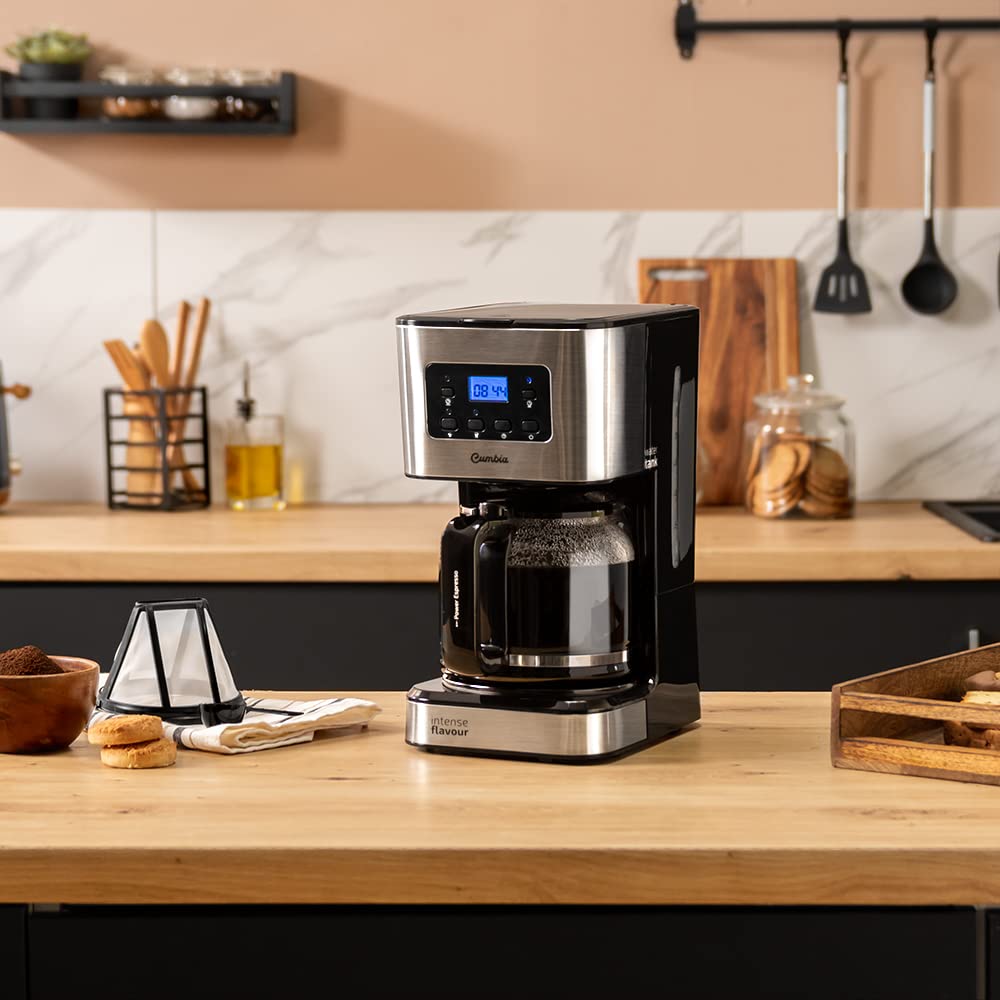 Cecotec Programmierbare Tropfkaffeemaschine Coffee 66 Smart Plus. 980W, Fassungsvermögen 12 Tassen, ExtemAroma-Technologie, AutoClean-Funktion, Edelstahldesign, LCD-Bildschirm, 1,5L Fassungsvermögen