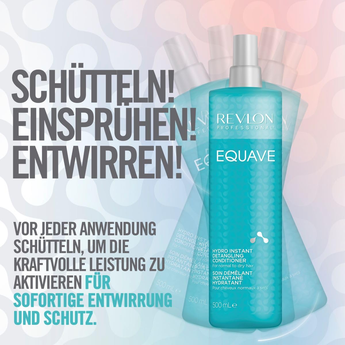 REVLON PROFESSIONAL EQUAVE Hydro Instant Detangling Conditioner, 500 ml, entwirrender Leave in Sprühconditioner für normales bis trockenes Haar, Haarpflege mit 2-Phasen Formel & Hitzeschutz