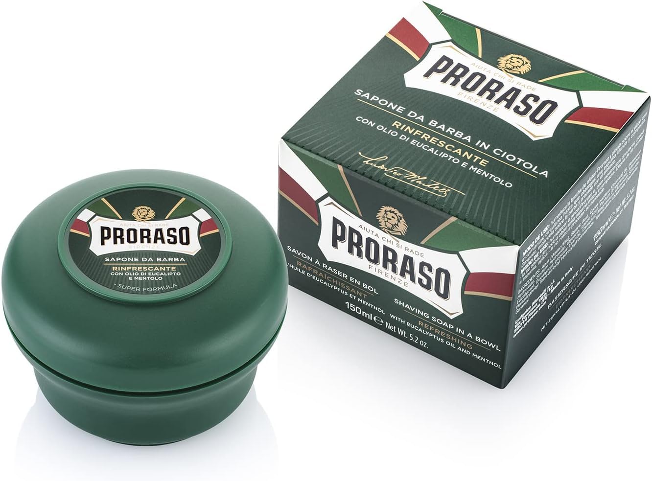 Proraso Shaving Soap inklusive Seifenschale, 150 ml, erfrischende und belebende Rasierseife für Herren mit Eukalyptusöl und Menthol, Made in Italy, Grün