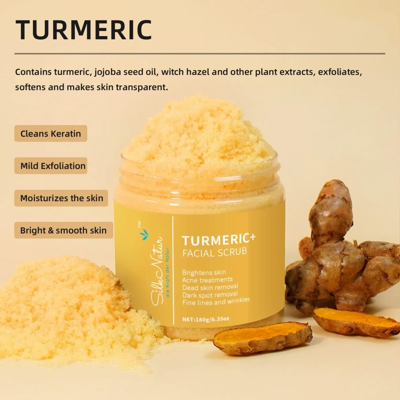 SilkNatur Turmeric+ Gesichtspflege-Set mit Vitamin C - 4 Schritte für reine, strahlende Haut - Enthält Cleanser, Scrub, Serum & Vitamin C Creme