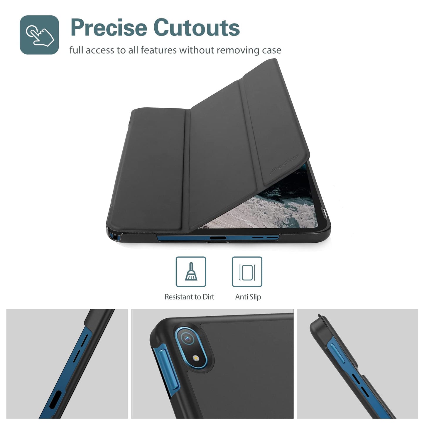 ProCase Hülle für Nokia T20 10.36 Zoll 2021 (T20 TA-1392 TA-1397 TA-1394) Tablet Case Smart Cover Ultra Dünn Licht Stand Klappen Schutzhülle Ständer Weich TPU -Schwarz