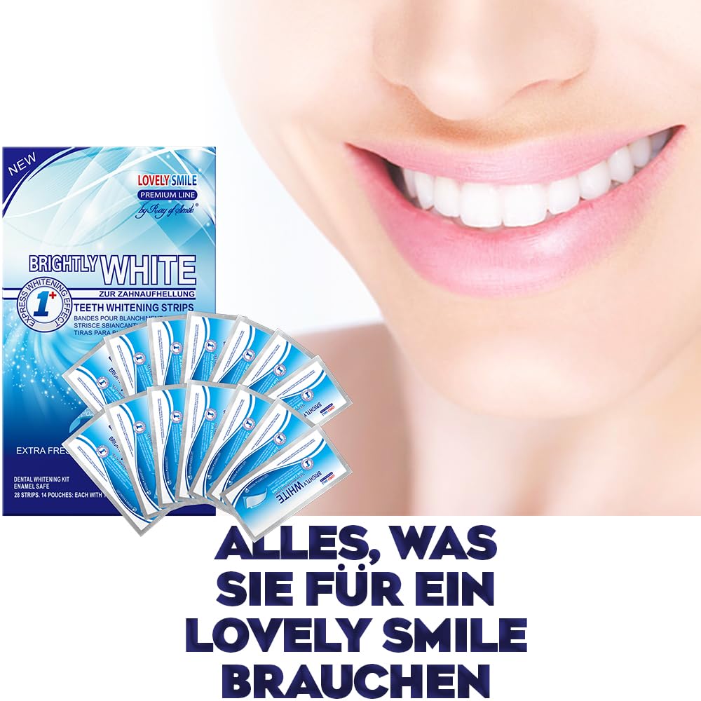 LOVELY SMILE Premium Line Teeth Whitening Strips - Zahnaufhellung ohne Zahnempfindlichkeit, Peroxidfrei - Schnelle Wirkung - Sicher für Zahnschmelz, 28 WHITE-STRIPS von RAY OF SMILE