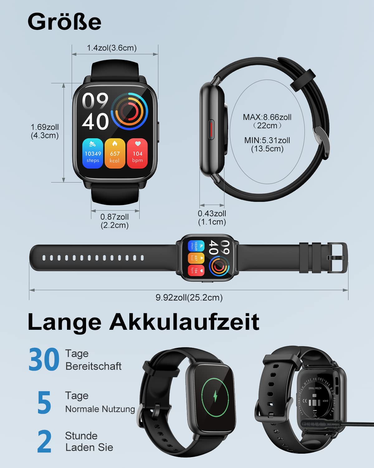 RUIMEN Smartwatch mit Telefonfunktion,Smartwatch für Damen Herren HD-Touch Screen Fitnessuhr mit SpO2-Überwachung Pulsuhr Schlafmonitor Schrittzähler Uhr Multi Trainingsmodi für Android iOS