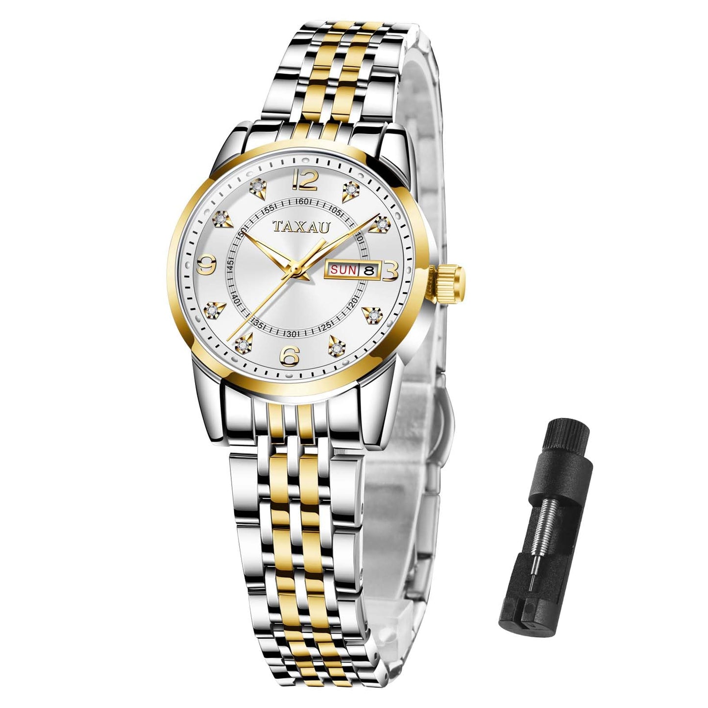 Taxau Uhren Frauen Luxus Diamant Arabisch Zifferblatt Armbanduhr für Frauen mit Datum wasserdichte Edelstahl Quarz Damenuhr Reloj para Mujer