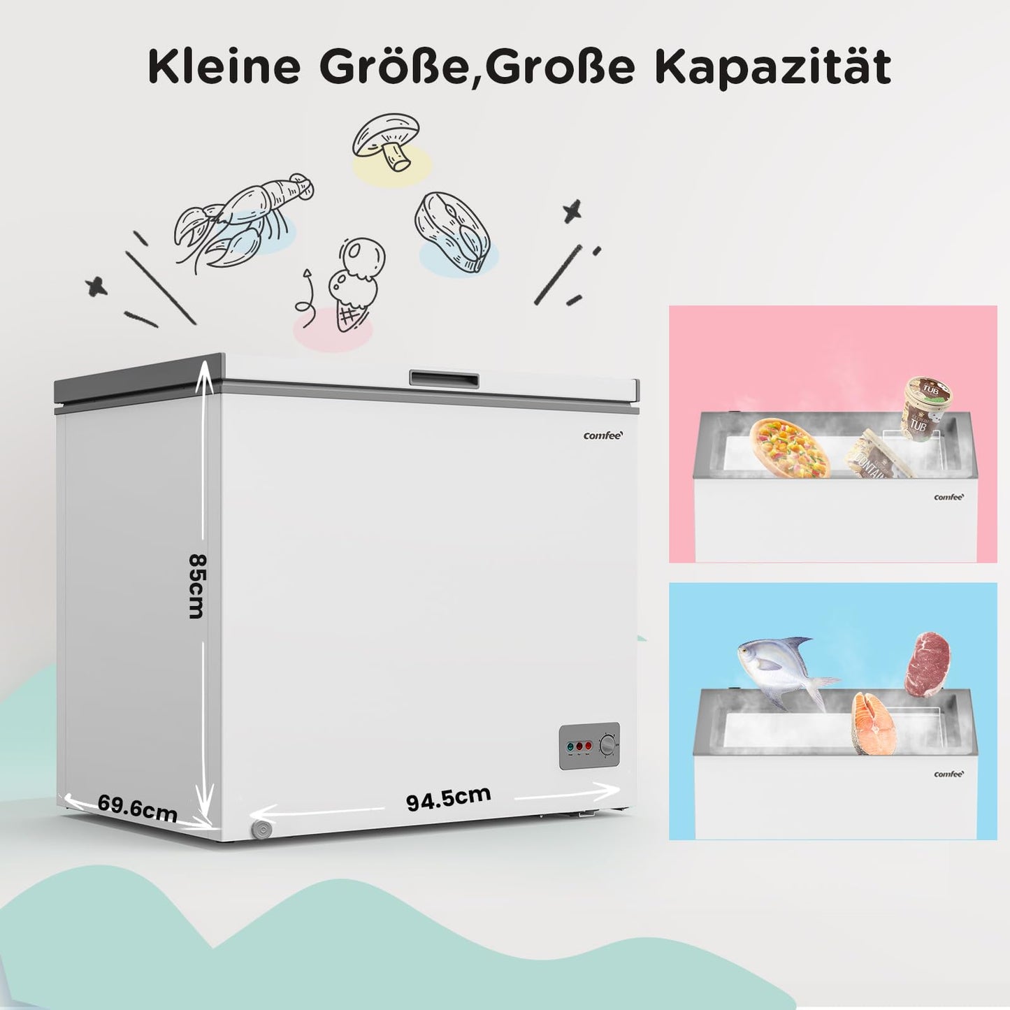 Comfee RCC201WH6(E) Gefriertruhe/82 kWh/Jahr/85cm hoch/200L/Inverter-Kompressor/41dB Geringe Lautstärke/Geeignet für verschiedene Einsatzszenarien/Einstellbarer Temperaturregler/Weiß