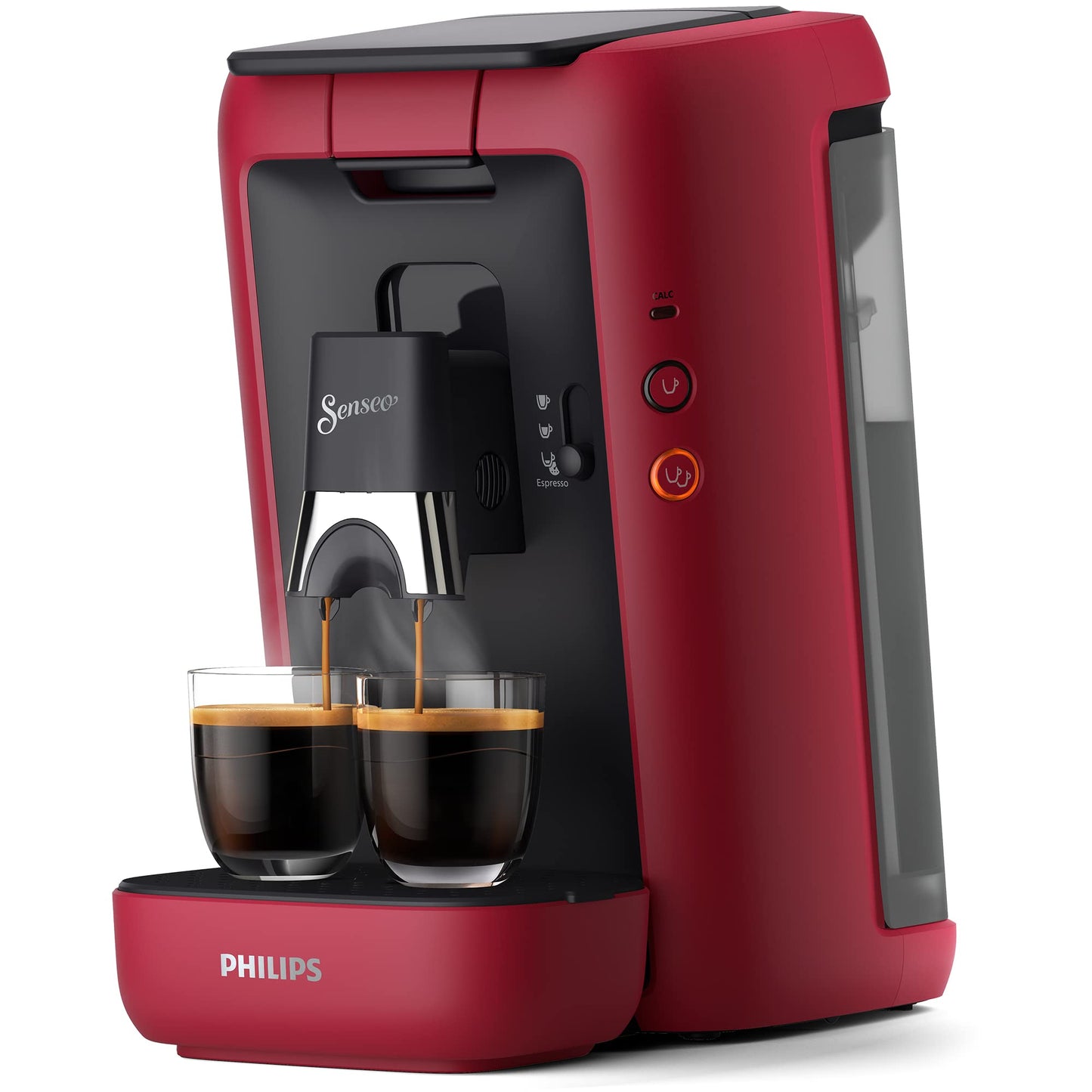 PHILIPS Senseo Maestro Kaffeepadmaschine mit Kaffeestärkewahl und Memo-Funktion, 1,2 Liter Wasserbehälter, Grünes Produkt, Farbe: Rot (CSA260/90)