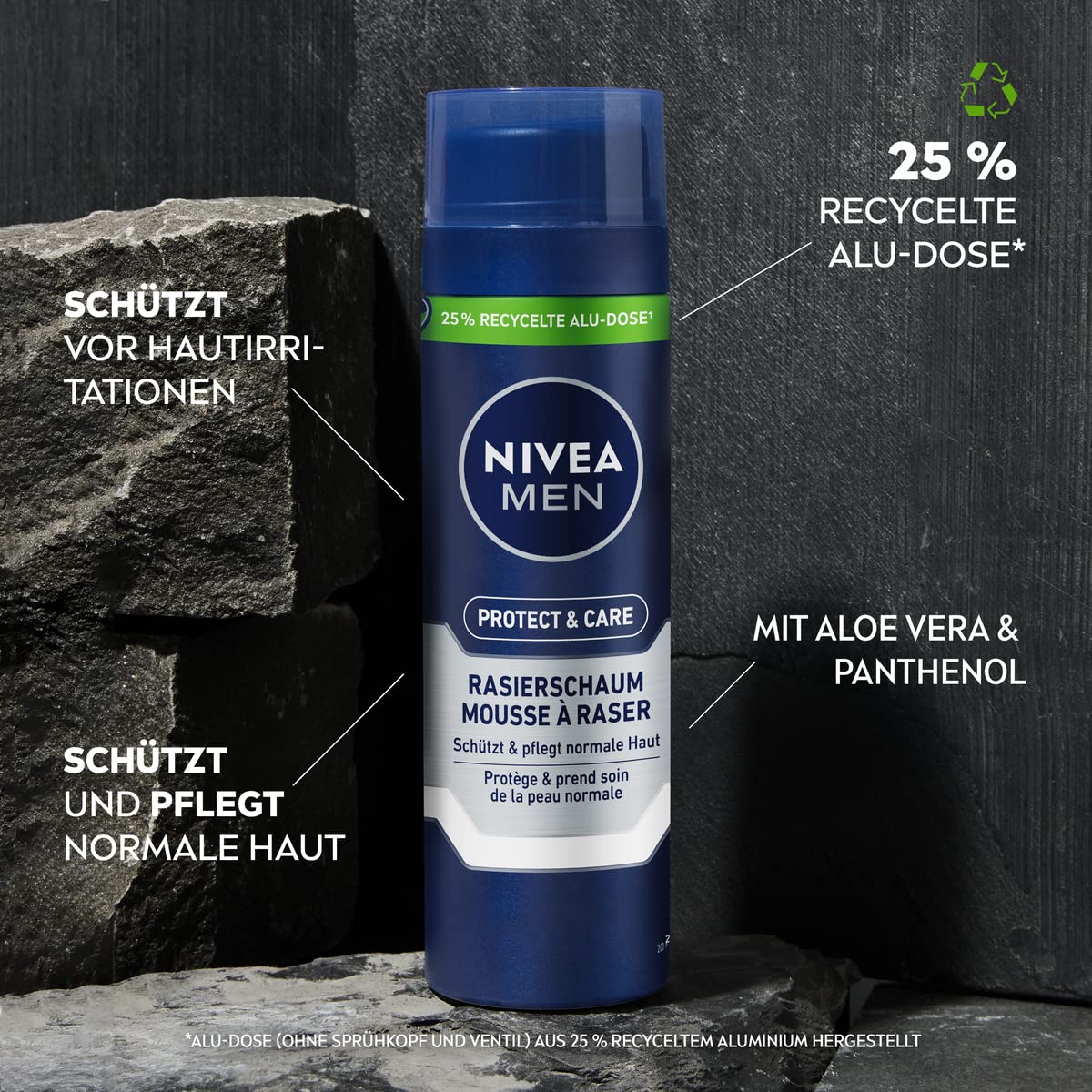 NIVEA MEN Protect & Care Rasierschaum (200 ml), Schutz und Pflege für eine sanfte Rasur, hautschonender Rasierschaum für Männer mit Aloe Vera und Panthenol