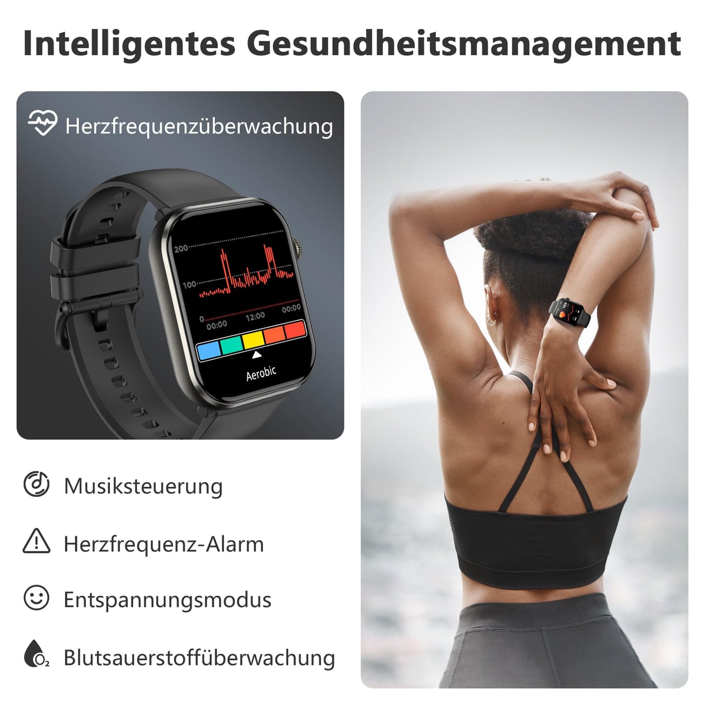 Blackview Smartwatch Herren Damen, AMOLED-Bildschirm immer an, Fitnessuhr mit Telefonfunktion, Anrufe tätigen/empfangen, Sportuhr 100+Sportmodi, Puls-Schlaf-Monitor, Schrittzähler, Uhr für Android iOS