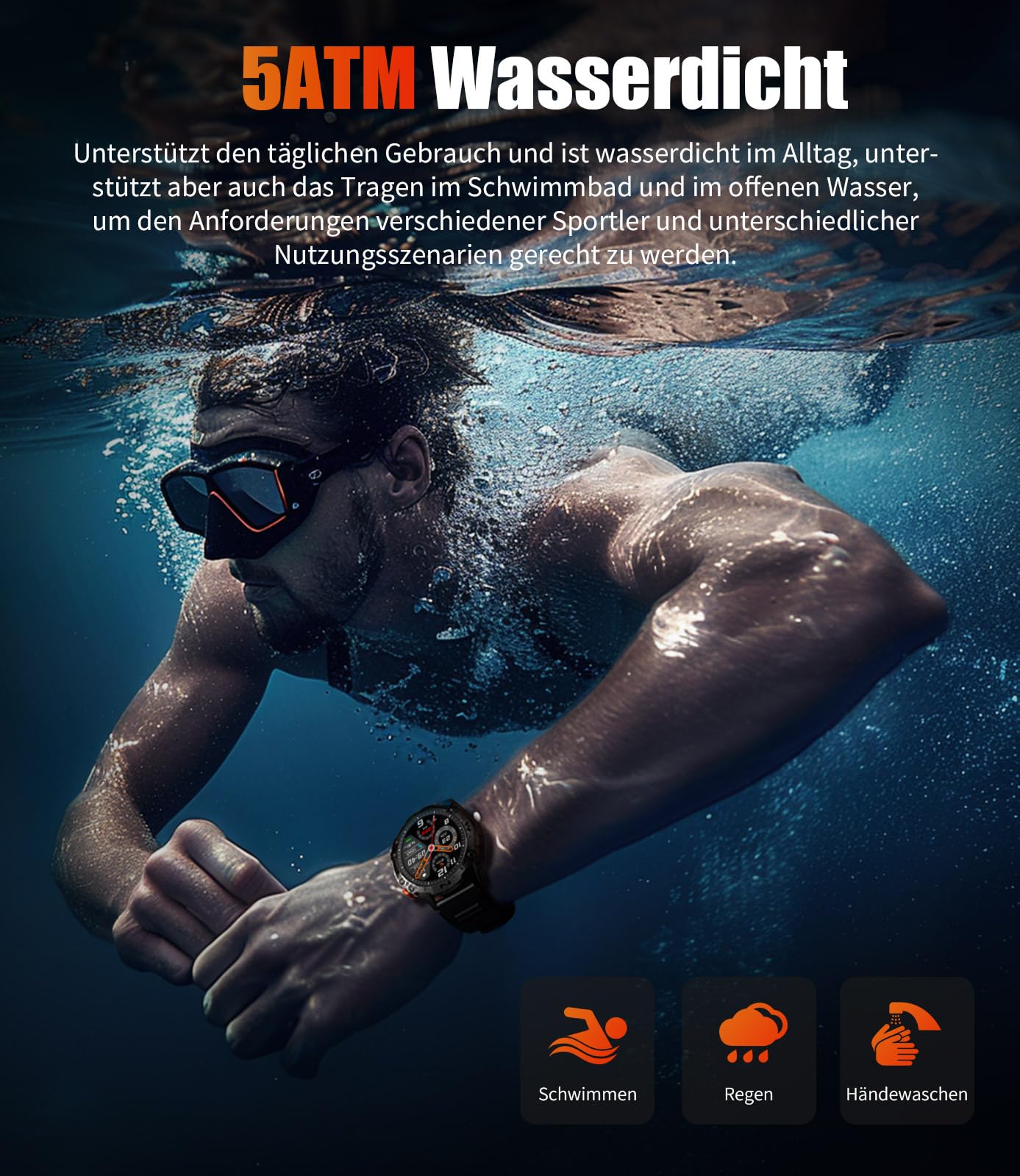 LIGE Smartwatch Herren 1.43 Zoll AMOLED Sportuhren mit Telefonfunktion Kompatibel Android iOS,5ATM Wasserdicht,100+Sport Modi, Herzfrequenz/schlafen/Schrittzähler Militär Schwarz Männer Smartwatch…