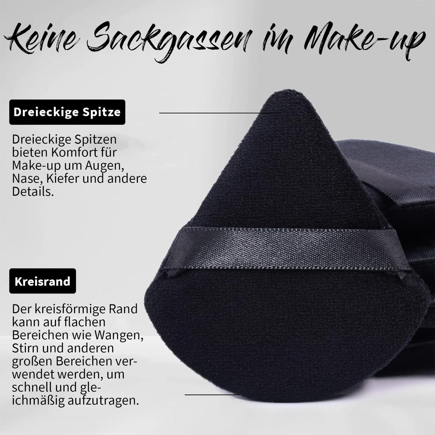 BEAKEY Dreieck Makeup Puderquaste für Lose Puder und Flüssige Kosmetik, Weicher Plüsch-Puderschwamm, Make-up Powder Puff, Make-up-Werkzeug (6 Stück Schwarz)