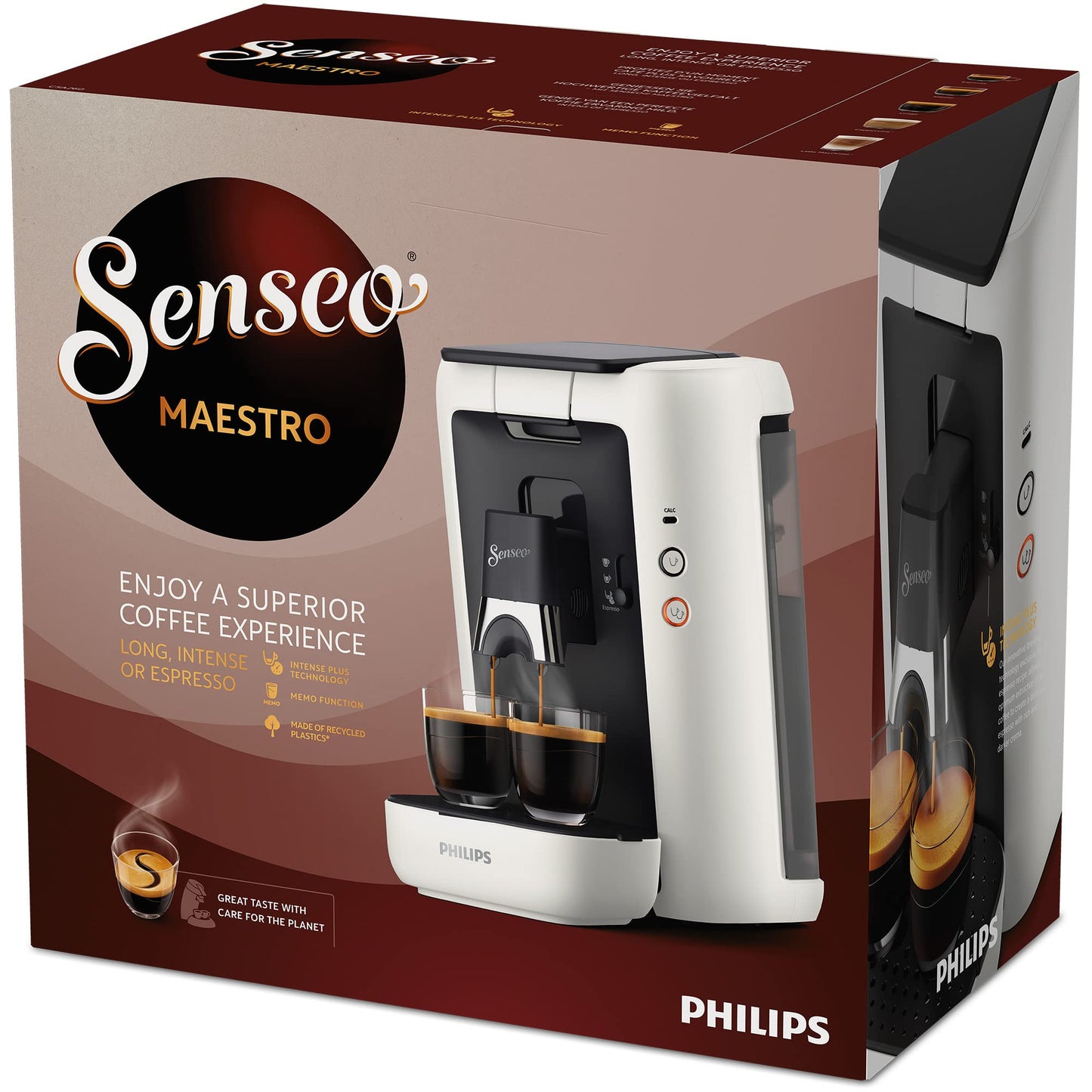 PHILIPS Senseo Maestro STAR Kaffeepadmaschine – Intense Plus Technologie, Perfekte Espressoqualität, 1,2L Wassertank, Umweltfreundliches Design, Memo-Funktion, Entkalkungsanzeige (CSA260/10)