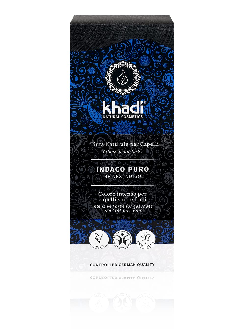 khadi REINES INDIGO Pflanzenhaarfarbe, Haarfarbe für geheimnisvolles Tiefschwarz bis zu schimmerndem Blau-Schwarz, Naturhaarfarbe 100% pflanzlich, natürlich & vegan, Zertifizierte Naturkosmetik, 100g