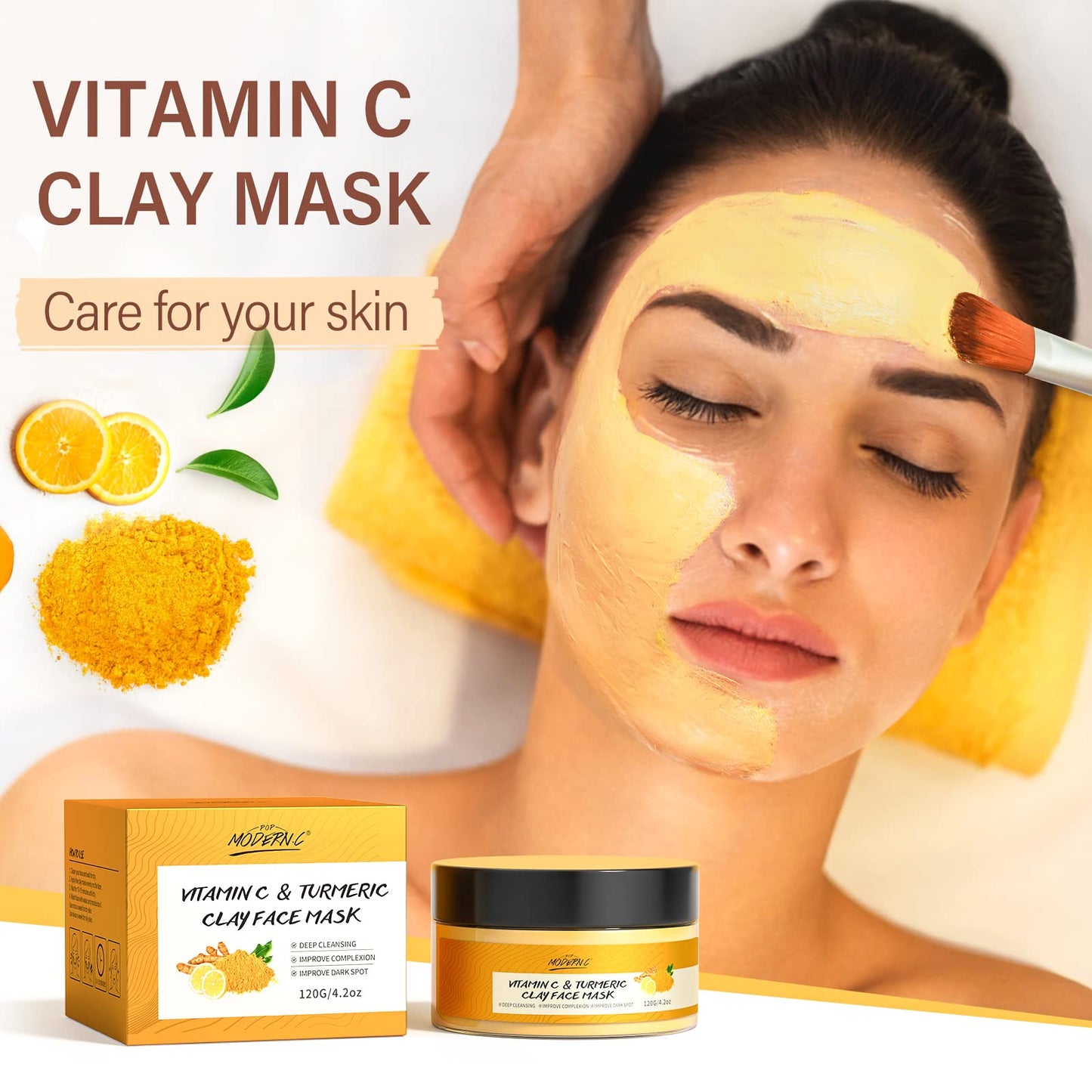 Kurkuma-Vitamin-C-Ton-Maske, tief reinigende Gesichtsmaske, Hautpflege, verbessert Mitesser, Akne, dunkle Flecken und gleicht den Hautton aus. Gesichtsmaske kontrolliert Öl und verfeinert die Poren