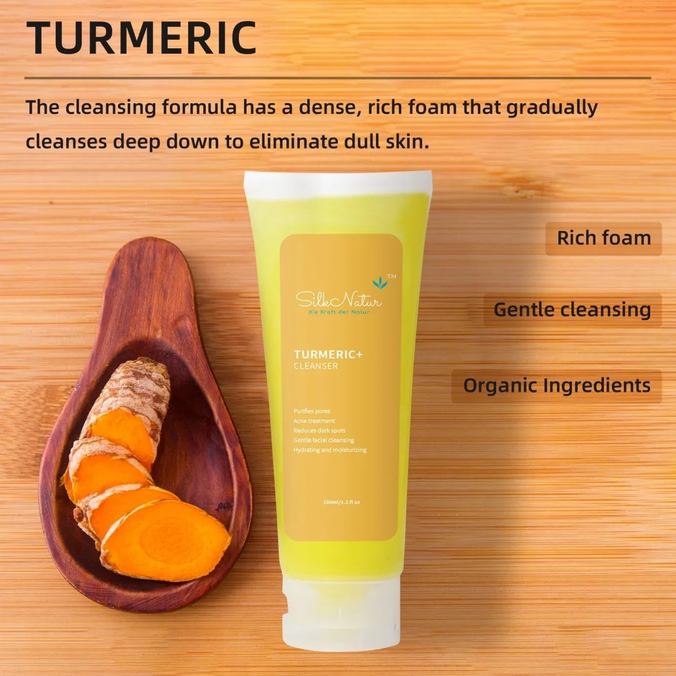 SilkNatur Turmeric+ Gesichtspflege-Set mit Vitamin C - 4 Schritte für reine, strahlende Haut - Enthält Cleanser, Scrub, Serum & Vitamin C Creme