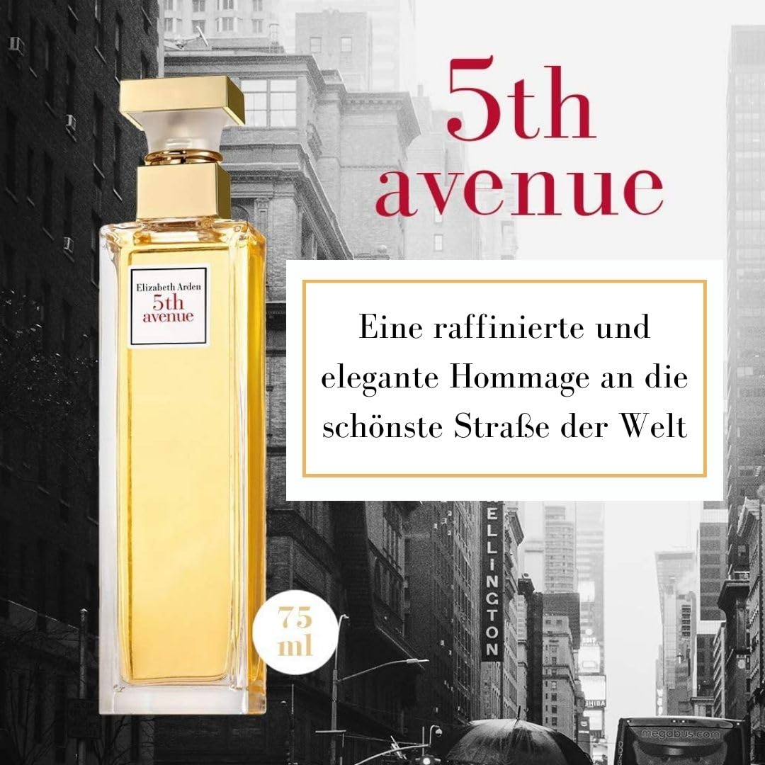 Elizabeth Arden - 5th Avenue, Eau de Parfüm, Parfümspray für Damen, elegant und luxuriös mit blumigen Noten von rosa Magnolie, Veilchen und Bernstein, frisches und leichtes Aroma - 75 ml