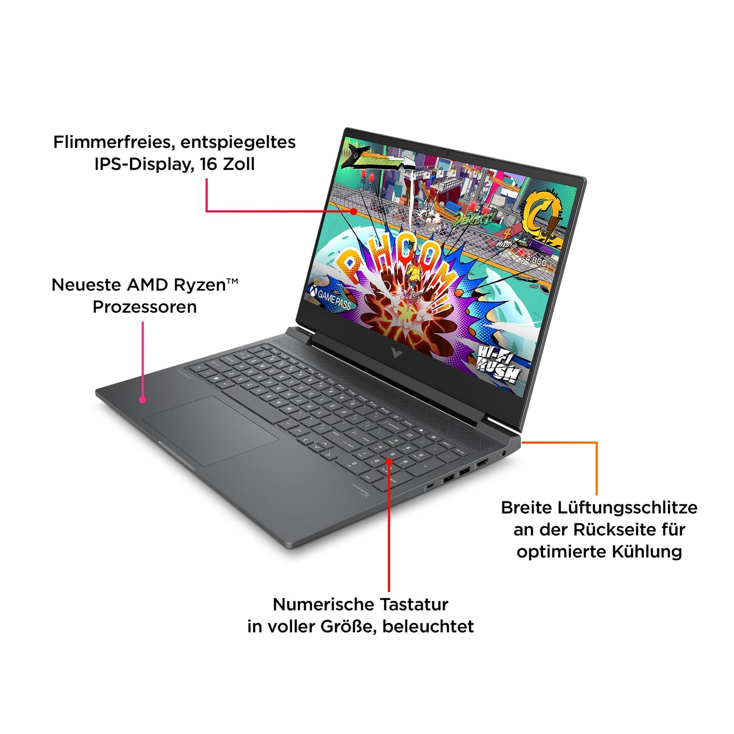 HP VICTUS Gaming Laptop, 16,1" FHD Display 144Hz, AMD Ryzen 7 8840H, 32 GB DDR5 RAM, 1 TB SSD, NVIDIA GeForce RTX 4060 (8GB), QWERTZ, Windows 11, Schwarz