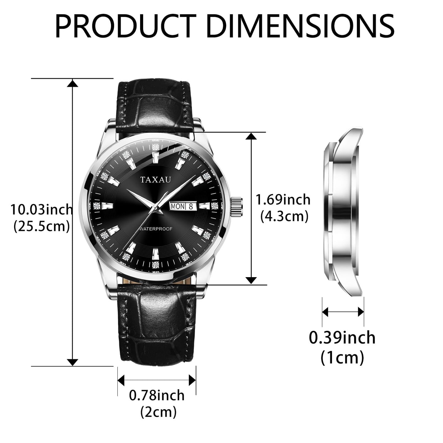 Taxau Herren Lederuhr Mode Schwarzes Zifferblatt Analoge Quarzuhr mit Datum Klassische wasserdichte Kleid Armbanduhr Reloyes para Hombres