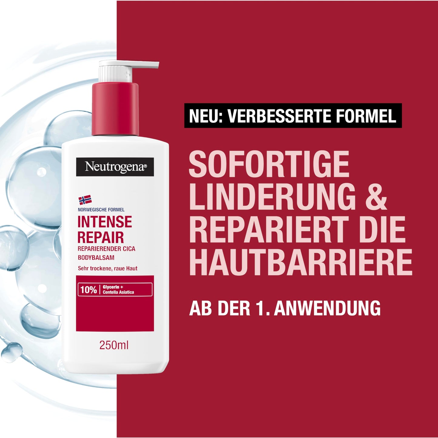 Neutrogena Intense Repair Reparierender CICA Bodybalsam, feuchtigkeitsspendende Bodylotion mit Glycerin & Centella Asiatica, nicht fettende Körperlotion für raue, sehr trockene Haut (250 ml)