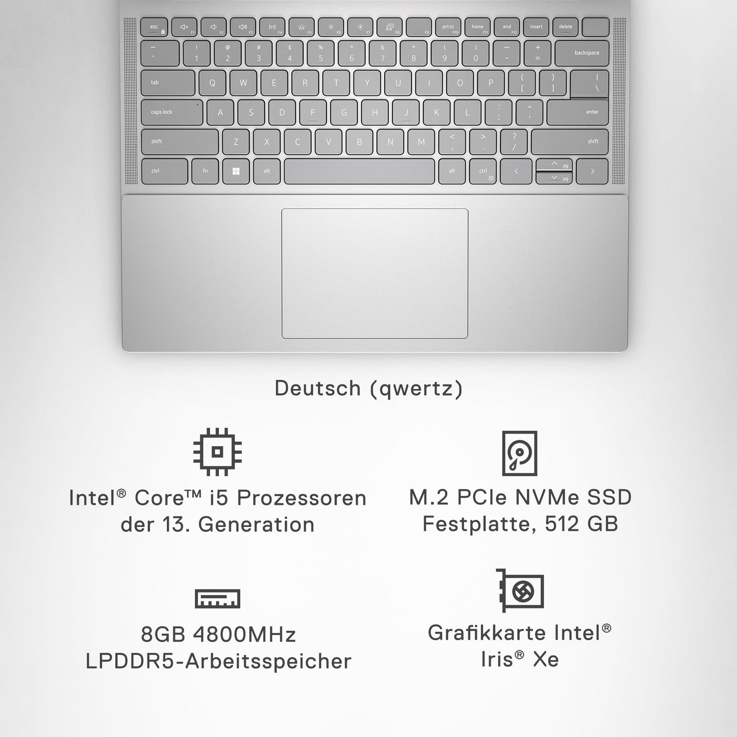 Dell Inspiron 14 5000 Series 5430 Laptop | 14 Zoll FHD+ Display | Intel Core i5 1335U | 8 GB RAM | 512 GB SSD | Intel Iris Xe Graphics | Windows 11 Home | QWERTZ Tastatur | Platinum Silver