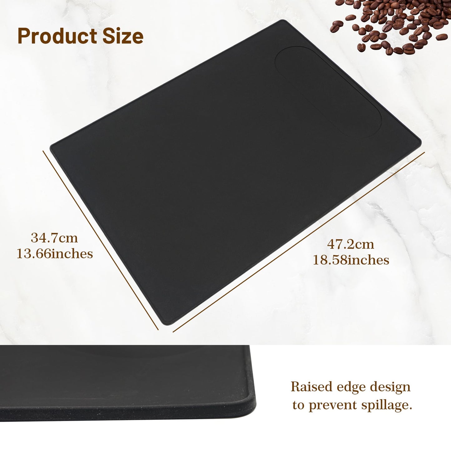 USEAMIE Kaffeemaschinenmatte, Silikon Matte Unter Kaffeemaschine mit Lippe, Automatische und halbautomatische Kaffeemaschinen Espresso Zubehör, Multifunktionale Gummimatte (48 x 35cm)