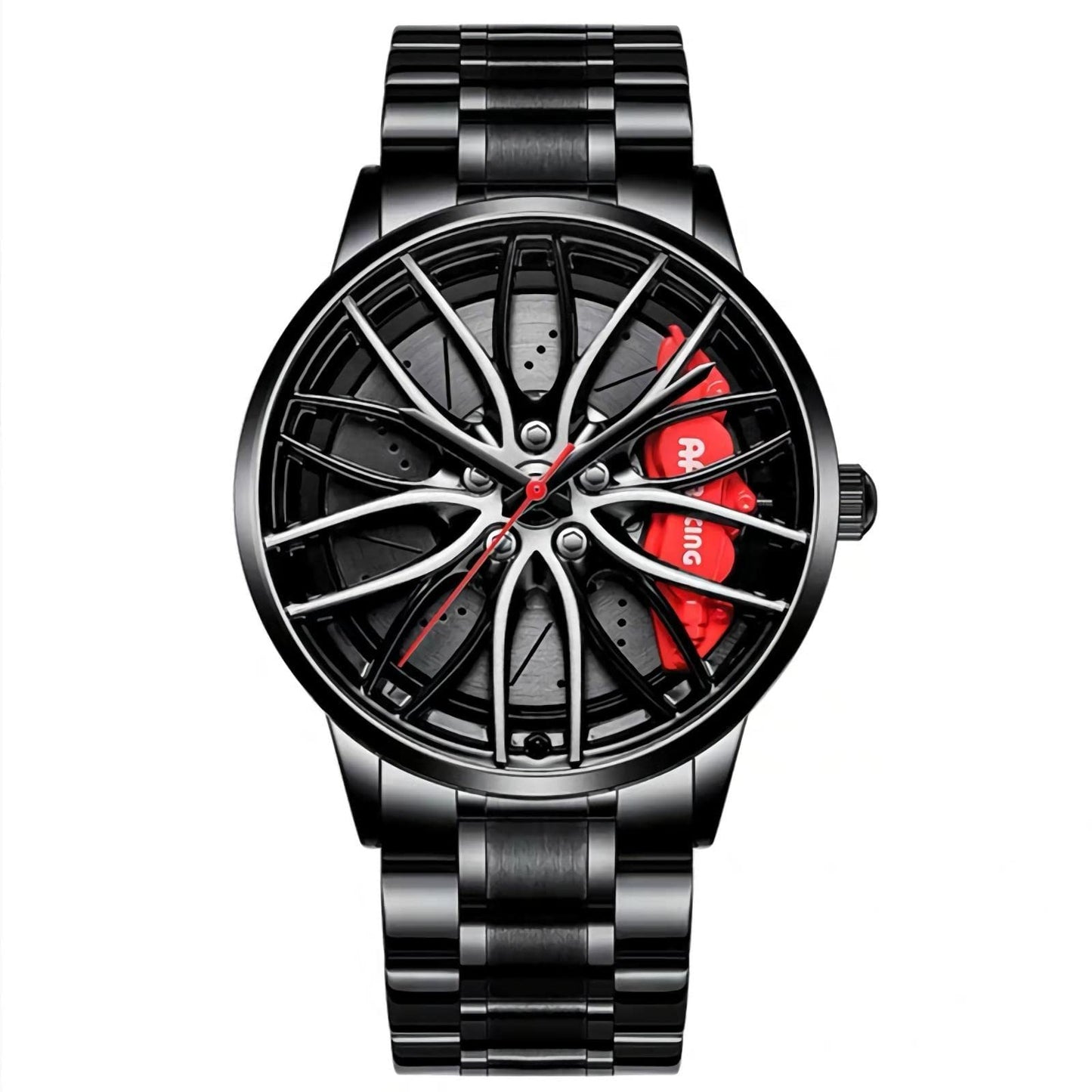 RWXCOW Herren Uhr Kreativ Armbanduhren,Autorad Felgennabenuhr,Auto Rad Felgen Nabe Uhr, Männer Sport Wasserdicht Custom Design Armbanduhr,3D Auto Rad Felge Nabe Quarz Herrenuhr Stahlbandrot