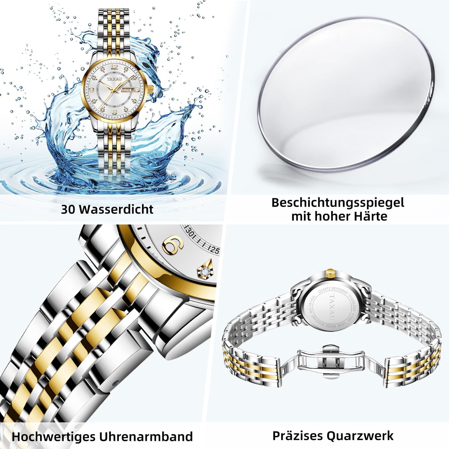 Taxau Uhren Frauen Luxus Diamant Arabisch Zifferblatt Armbanduhr für Frauen mit Datum wasserdichte Edelstahl Quarz Damenuhr Reloj para Mujer