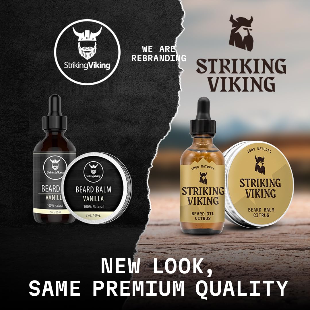 Striking Viking parfümfreier Bartbalsam von Viking – stylt, stärkt und macht Bärte und Schnurrbärte weich – 100% natürliche Bartpflege mit Bio-Sheabutter, Teebaum-, Argan- und Jojobaöl (vanilla)